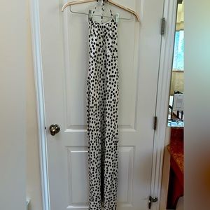 Chic RIXO Halter Neck Midi Dress in Monochrome Polka Dot - Size XS